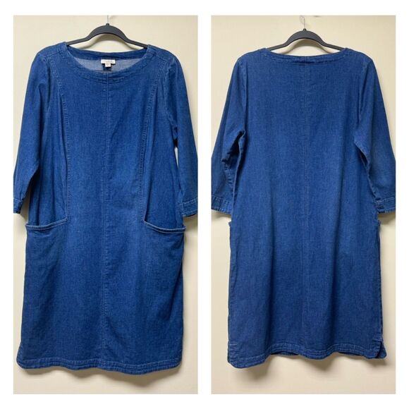 J. JILL Denim Shift Dress With Pockets, Long Sleeve, Sz M - Picture 1 of 9